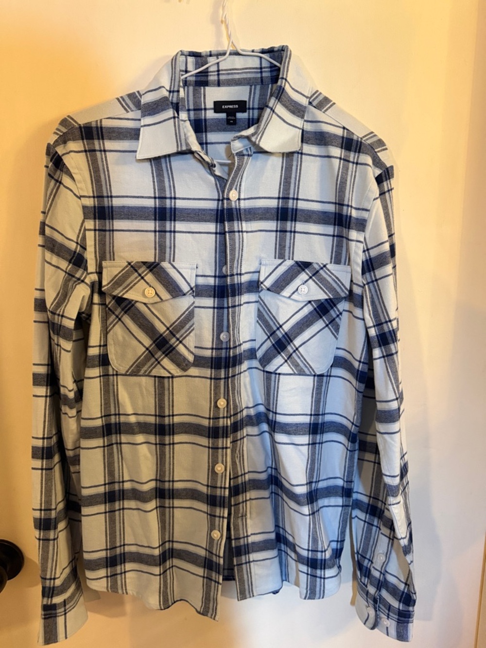Express Light Blue and Navy Plaid Button-Down Shirt